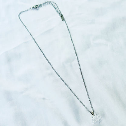 White Crystal Flower Design Silver Plated Stainless Steel Necklace
