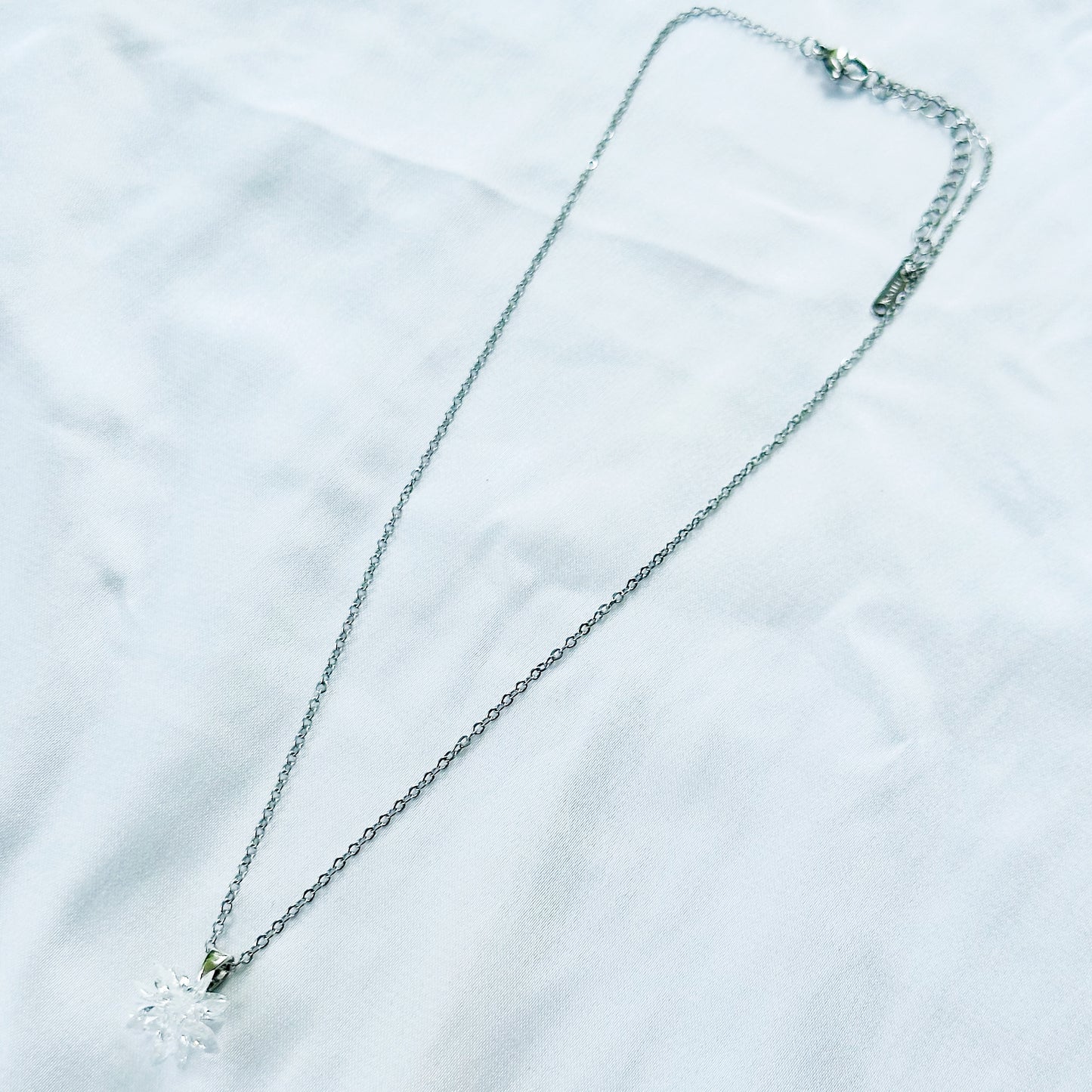 White Crystal Flower Design Silver Plated Stainless Steel Necklace