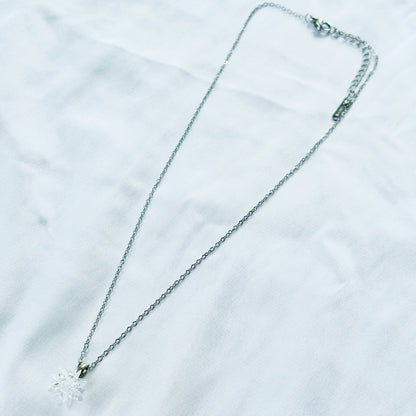 White Crystal Flower Design Silver Plated Stainless Steel Necklace
