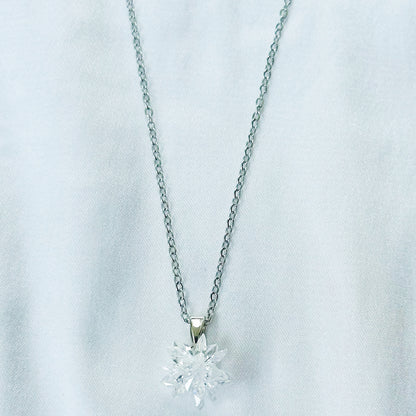 White Crystal Flower Design Silver Plated Stainless Steel Necklace