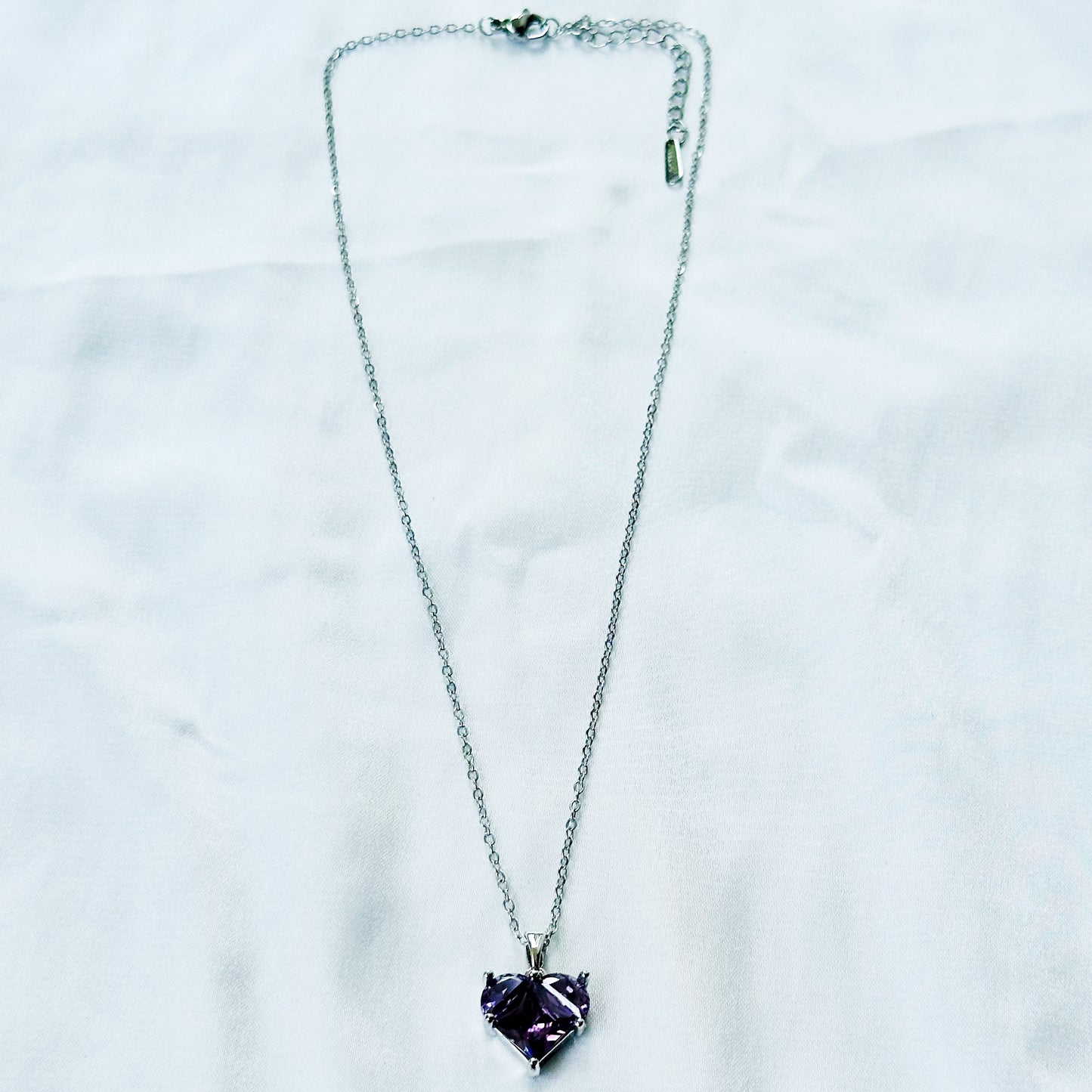 Purple Amethyst Cubic Zirconia American Diamond Silver Plated Stainless Steel Necklace