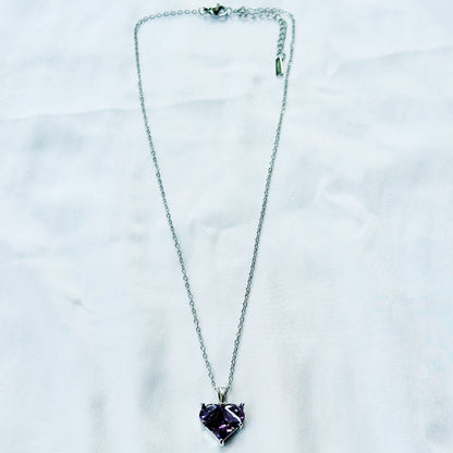 Purple Amethyst Cubic Zirconia American Diamond Silver Plated Stainless Steel Necklace