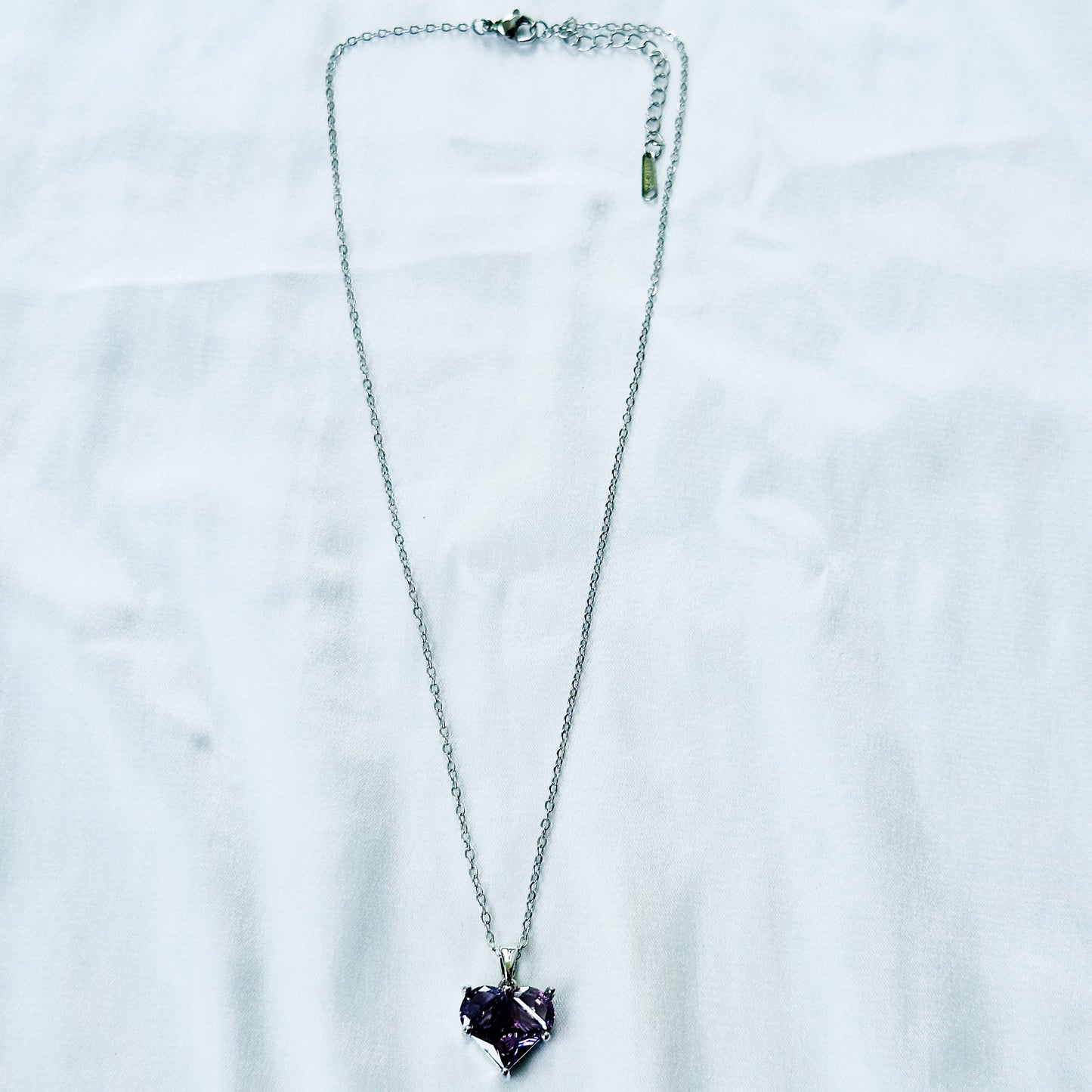 Purple Amethyst Cubic Zirconia American Diamond Silver Plated Stainless Steel Necklace