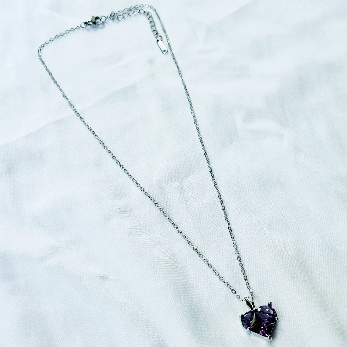 Purple Amethyst Cubic Zirconia American Diamond Silver Plated Stainless Steel Necklace