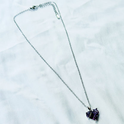 Purple Amethyst Cubic Zirconia American Diamond Silver Plated Stainless Steel Necklace