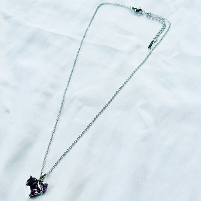 Purple Amethyst Cubic Zirconia American Diamond Silver Plated Stainless Steel Necklace