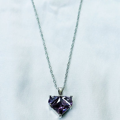 Purple Amethyst Cubic Zirconia American Diamond Silver Plated Stainless Steel Necklace
