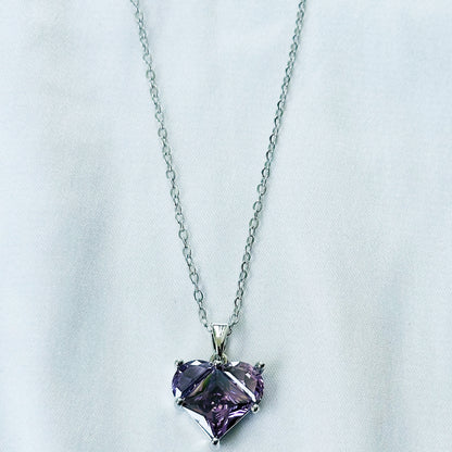 Purple Amethyst Cubic Zirconia American Diamond Silver Plated Stainless Steel Necklace