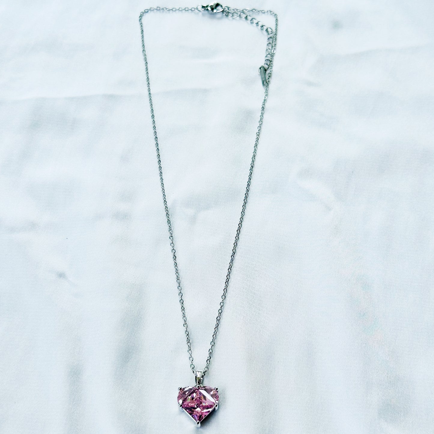 Pink Topaz Cubic Zirconia American Diamond Silver Plated Stainless Steel Necklace