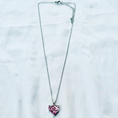 Pink Topaz Cubic Zirconia American Diamond Silver Plated Stainless Steel Necklace