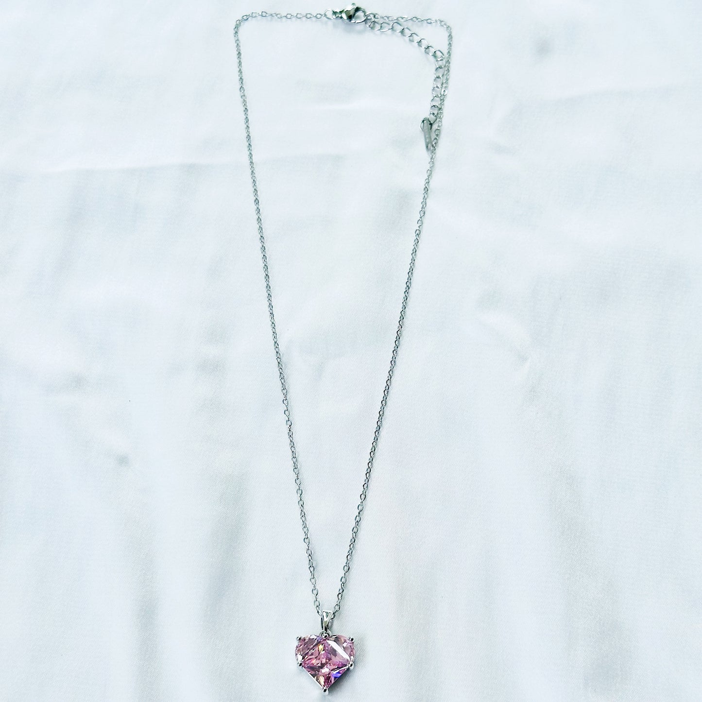 Pink Topaz Cubic Zirconia American Diamond Silver Plated Stainless Steel Necklace