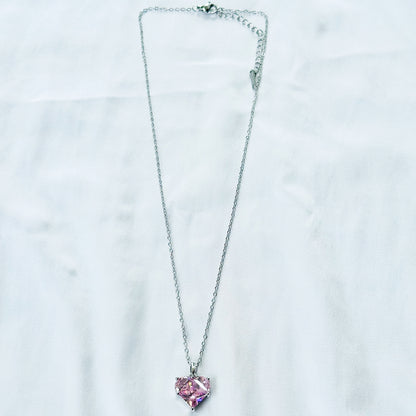 Pink Topaz Cubic Zirconia American Diamond Silver Plated Stainless Steel Necklace