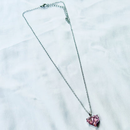 Pink Topaz Cubic Zirconia American Diamond Silver Plated Stainless Steel Necklace