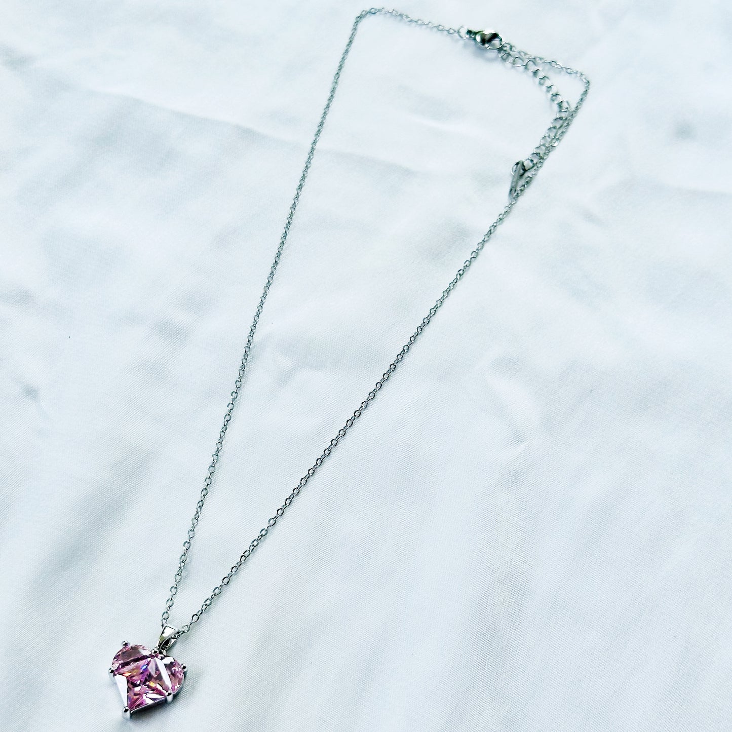 Pink Topaz Cubic Zirconia American Diamond Silver Plated Stainless Steel Necklace