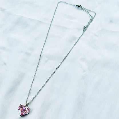 Pink Topaz Cubic Zirconia American Diamond Silver Plated Stainless Steel Necklace