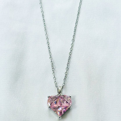 Pink Topaz Cubic Zirconia American Diamond Silver Plated Stainless Steel Necklace