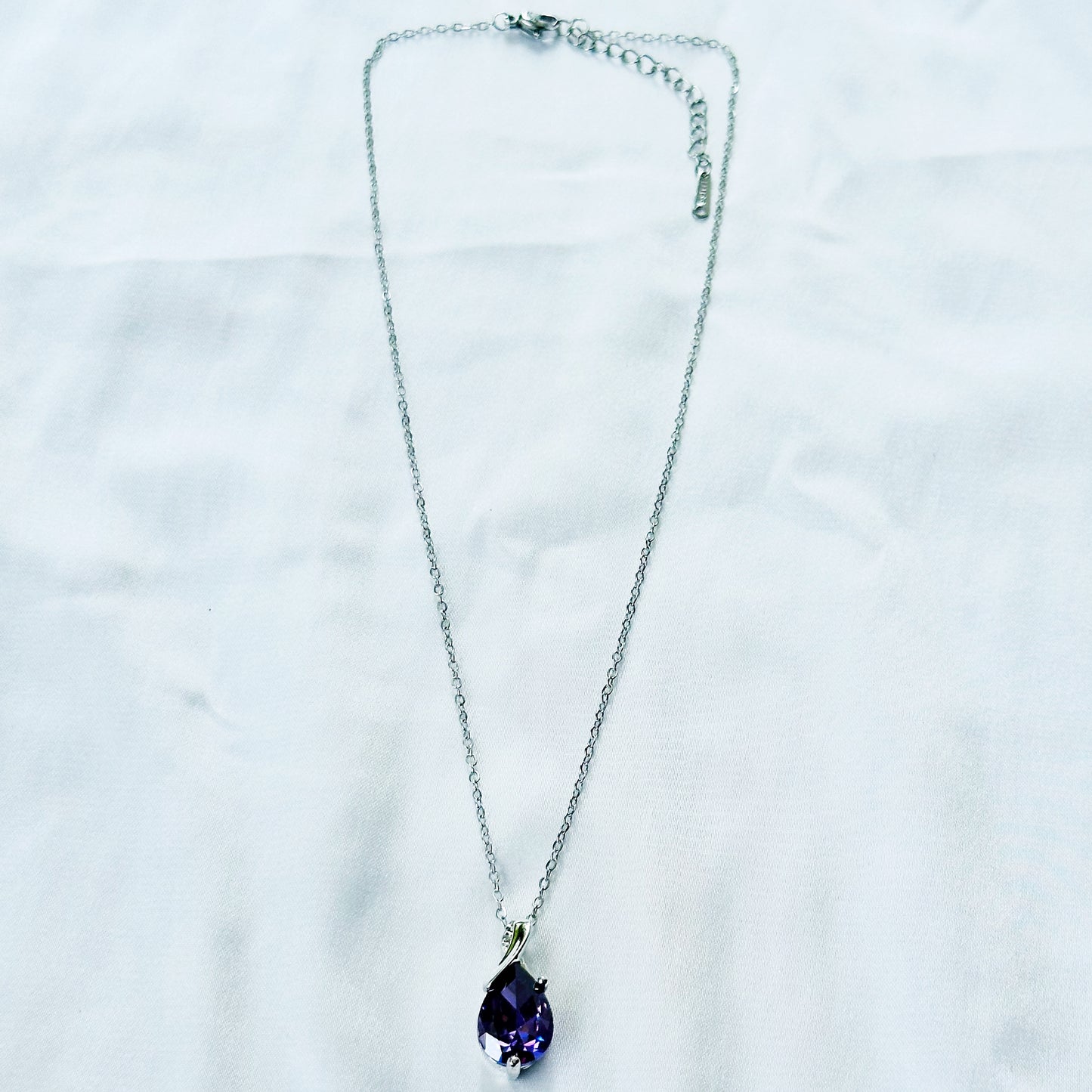 Purple Amethyst Cubic Zirconia American Diamond Silver Plated Stainless Steel Necklace