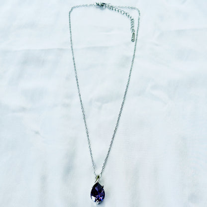 Purple Amethyst Cubic Zirconia American Diamond Silver Plated Stainless Steel Necklace