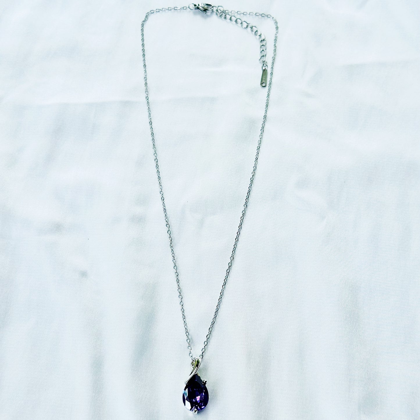 Purple Amethyst Cubic Zirconia American Diamond Silver Plated Stainless Steel Necklace