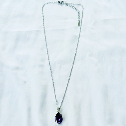 Purple Amethyst Cubic Zirconia American Diamond Silver Plated Stainless Steel Necklace