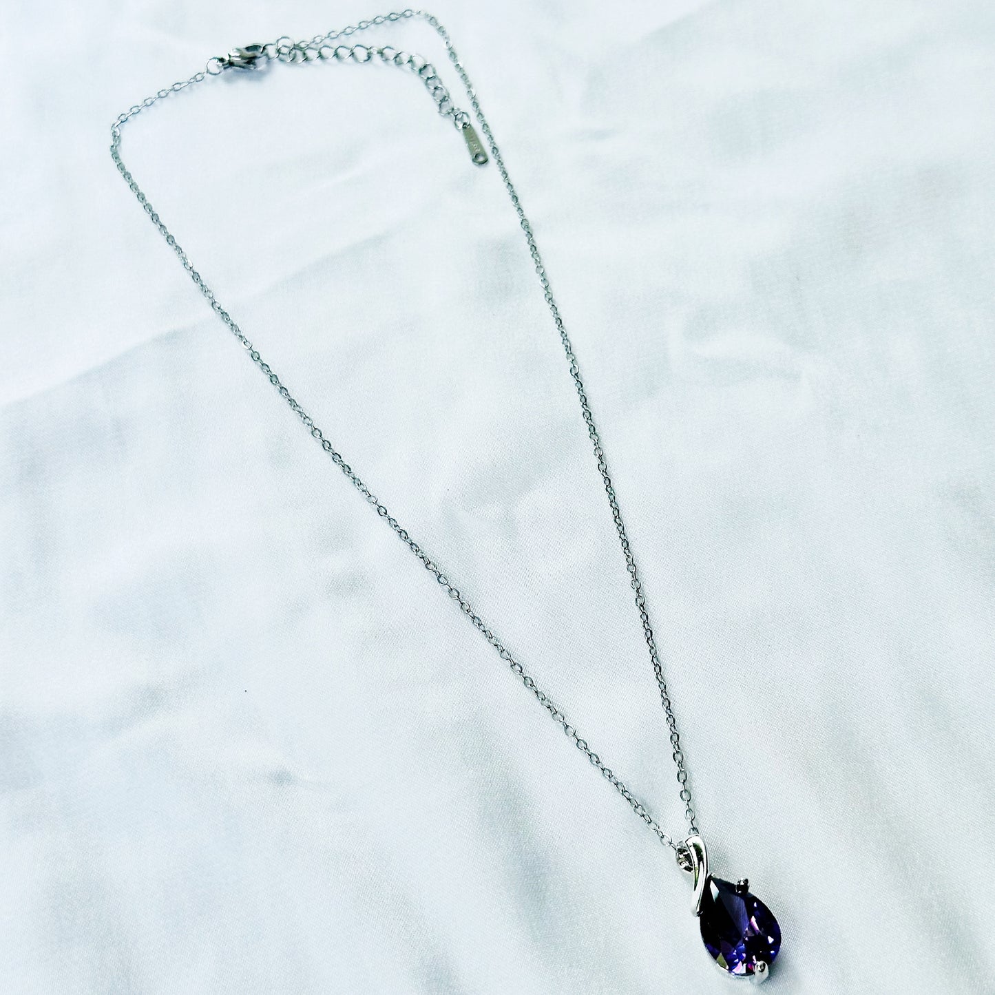 Purple Amethyst Cubic Zirconia American Diamond Silver Plated Stainless Steel Necklace