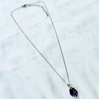 Purple Amethyst Cubic Zirconia American Diamond Silver Plated Stainless Steel Necklace
