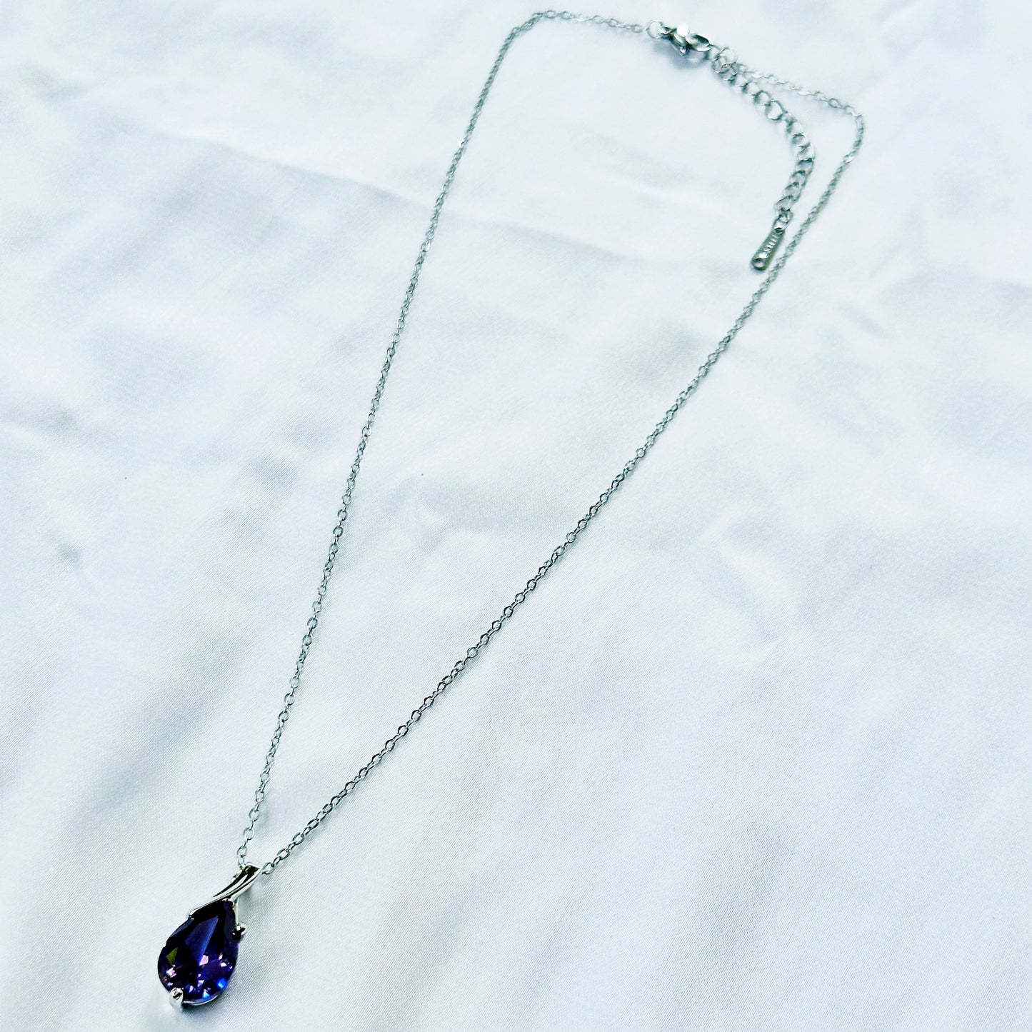 Purple Amethyst Cubic Zirconia American Diamond Silver Plated Stainless Steel Necklace