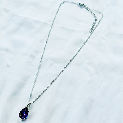 Purple Amethyst Cubic Zirconia American Diamond Silver Plated Stainless Steel Necklace