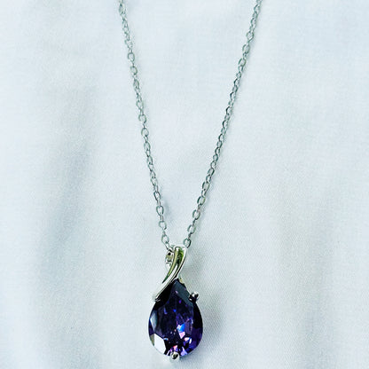 Purple Amethyst Cubic Zirconia American Diamond Silver Plated Stainless Steel Necklace