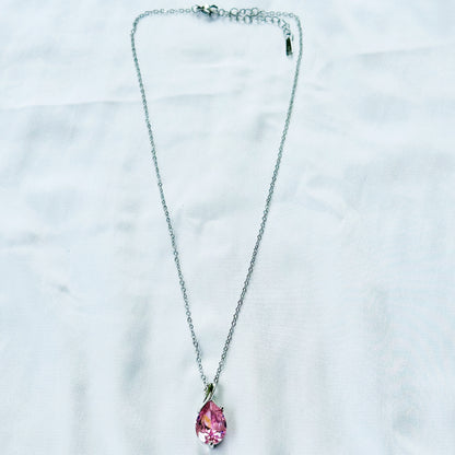 Pink Topaz Cubic Zirconia American Diamond Silver Plated Stainless Steel Necklace