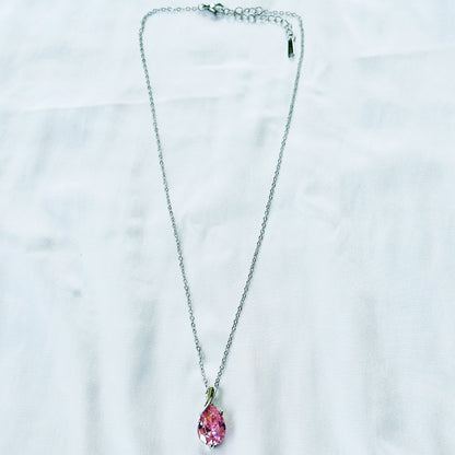 Pink Topaz Cubic Zirconia American Diamond Silver Plated Stainless Steel Necklace