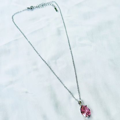 Pink Topaz Cubic Zirconia American Diamond Silver Plated Stainless Steel Necklace