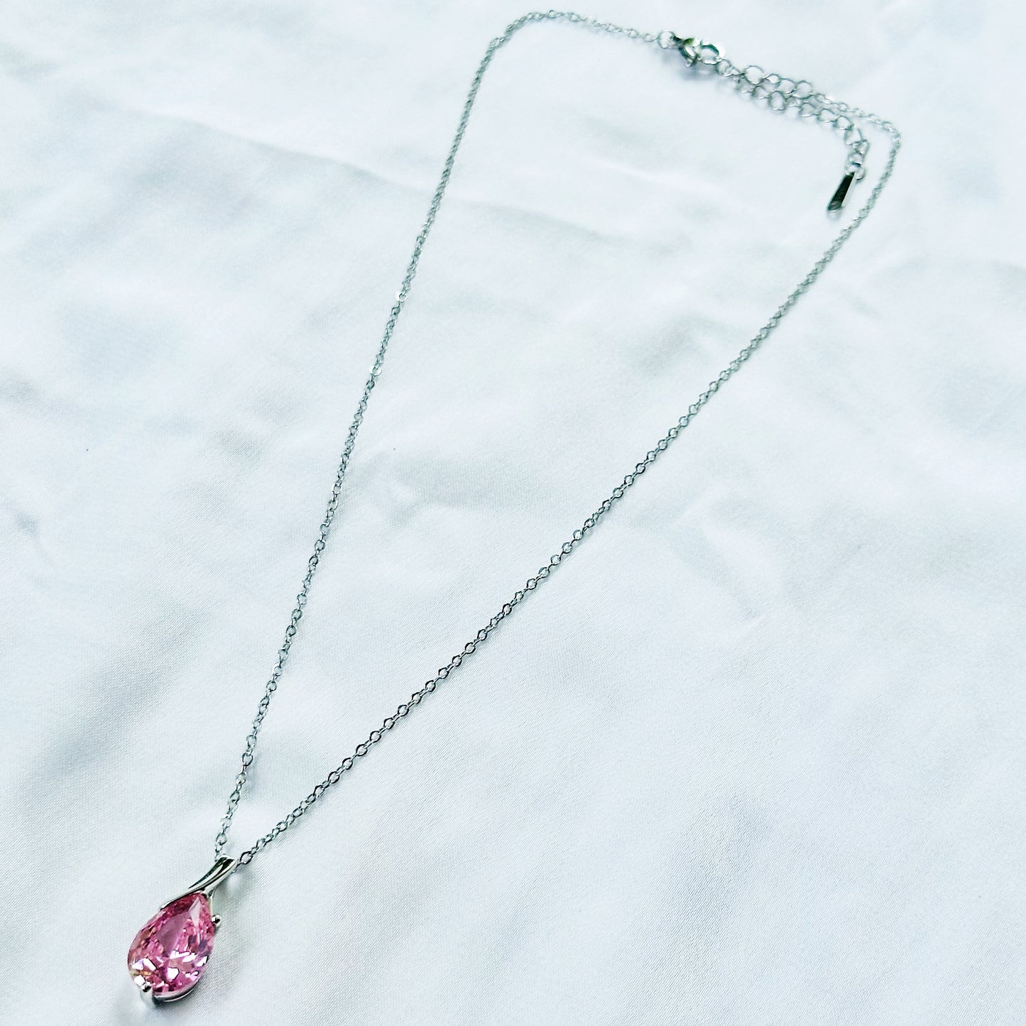 Pink Topaz Cubic Zirconia American Diamond Silver Plated Stainless Steel Necklace