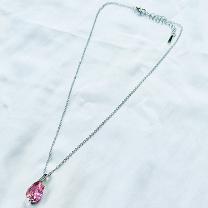 Pink Topaz Cubic Zirconia American Diamond Silver Plated Stainless Steel Necklace