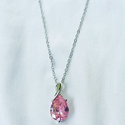 Pink Topaz Cubic Zirconia American Diamond Silver Plated Stainless Steel Necklace