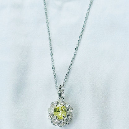 Olive Green Cubic Zirconia American Diamond Silver Plated Stainless Steel Necklace
