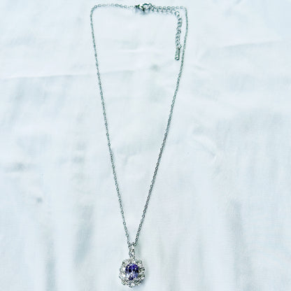 Light Purple Amethyst Cubic Zirconia American Diamond Silver Plated Stainless Steel Necklace