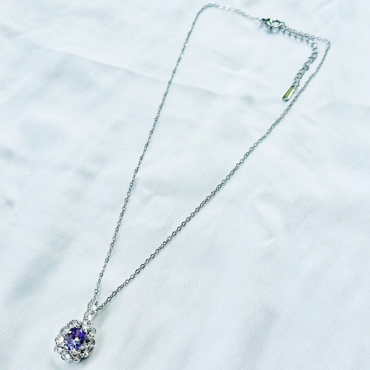 Light Purple Amethyst Cubic Zirconia American Diamond Silver Plated Stainless Steel Necklace