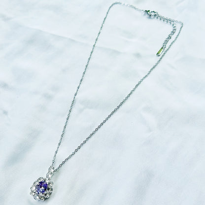 Light Purple Amethyst Cubic Zirconia American Diamond Silver Plated Stainless Steel Necklace