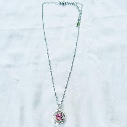 Pink Topaz Cubic Zirconia American Diamond Silver Plated Stainless Steel Necklace