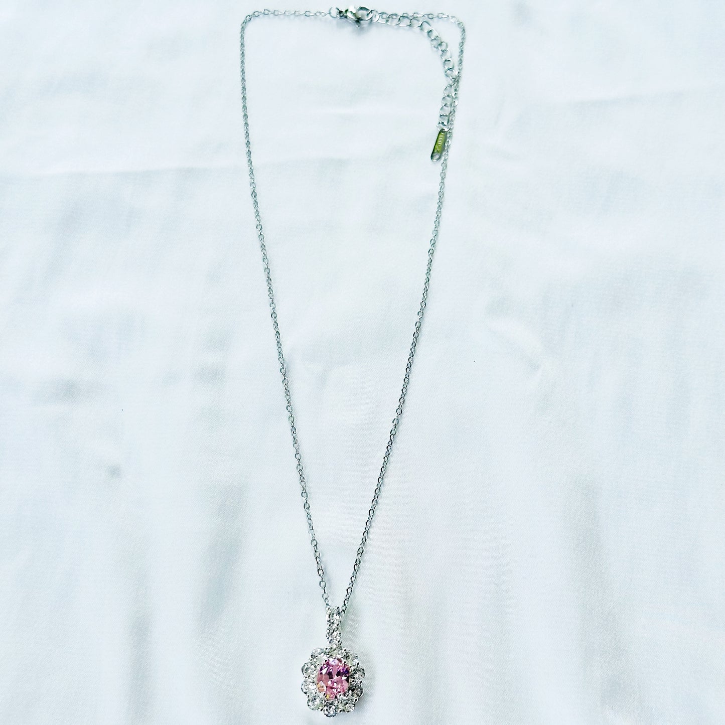 Pink Topaz Cubic Zirconia American Diamond Silver Plated Stainless Steel Necklace