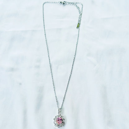 Pink Topaz Cubic Zirconia American Diamond Silver Plated Stainless Steel Necklace