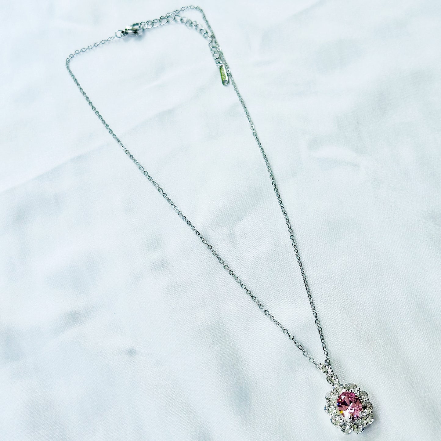 Pink Topaz Cubic Zirconia American Diamond Silver Plated Stainless Steel Necklace