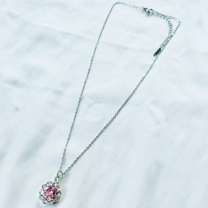 Pink Topaz Cubic Zirconia American Diamond Silver Plated Stainless Steel Necklace