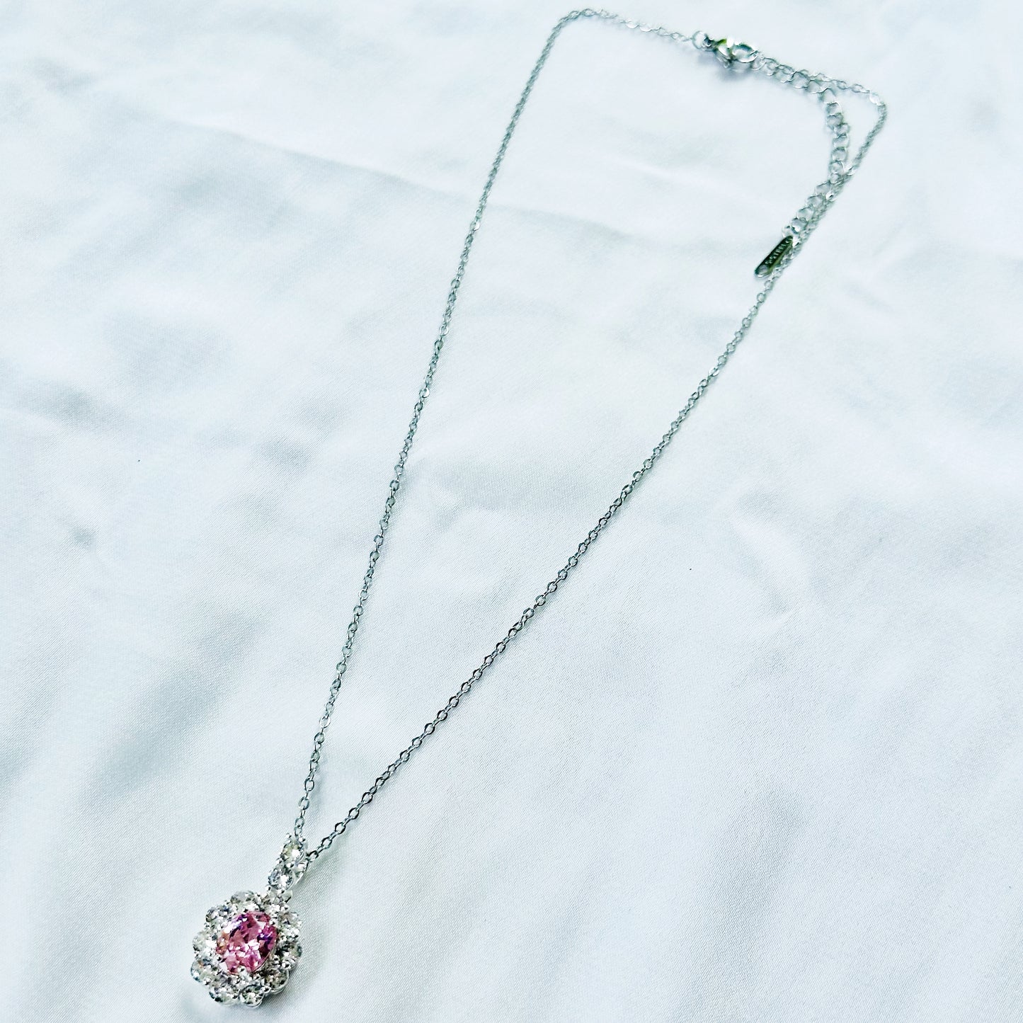 Pink Topaz Cubic Zirconia American Diamond Silver Plated Stainless Steel Necklace