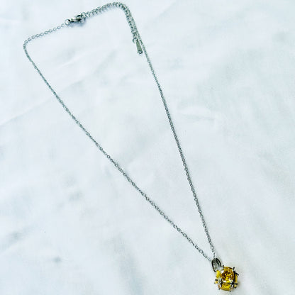 Yellow Topaz Cubic Zirconia American Diamond Silver Plated Stainless Steel Necklace