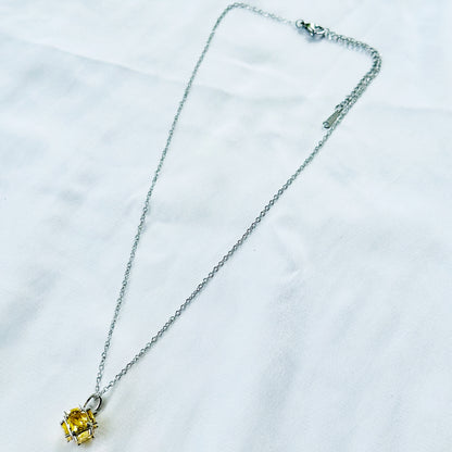 Yellow Topaz Cubic Zirconia American Diamond Silver Plated Stainless Steel Necklace