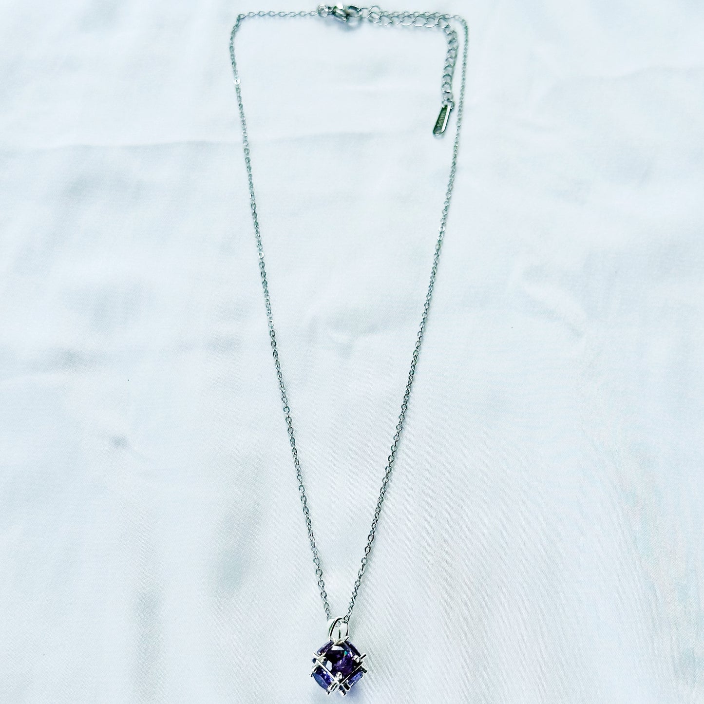 Purple Amethyst Cubic Zirconia American Diamond Silver Plated Stainless Steel Necklace