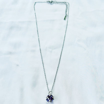 Purple Amethyst Cubic Zirconia American Diamond Silver Plated Stainless Steel Necklace