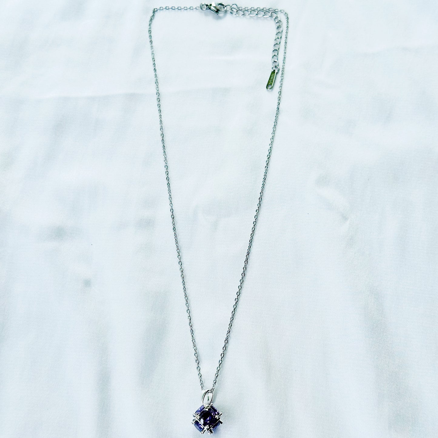 Purple Amethyst Cubic Zirconia American Diamond Silver Plated Stainless Steel Necklace